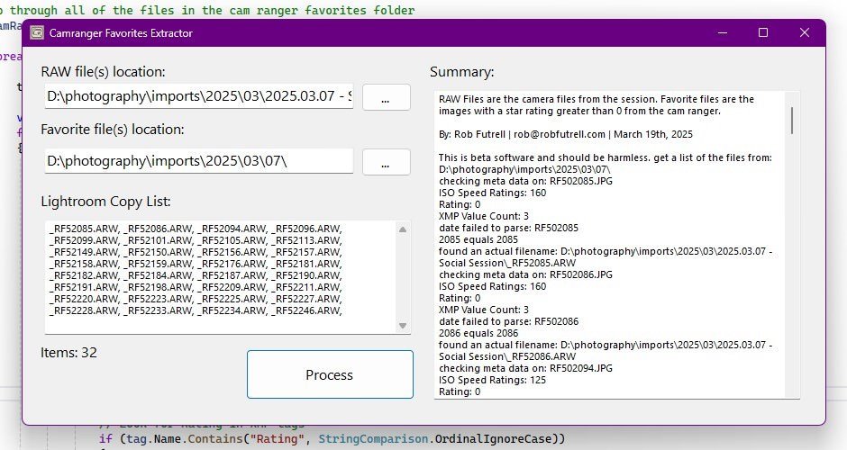a picture of the camranger favorite exporter software